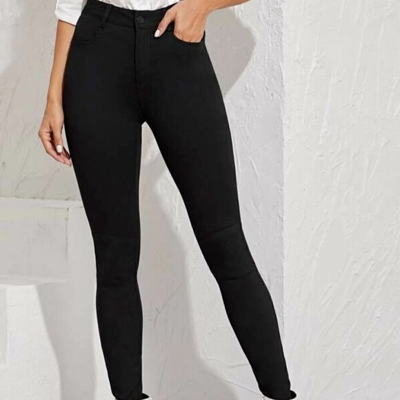 Shein High-Rise Waisted Skinny Denim Jeggings Button Fly Pants Black - Picture 8 of 8